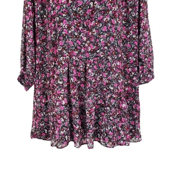 Zara Womens Long Sleeve Black Pink Clip Dot Floral Print Mini Dress Size L NWOT - Picture 3 of 8
